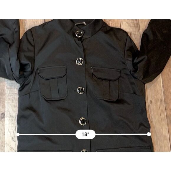 Dana Buchman Black Trench Coat Zebra Lining Mandarin Collar sz XS Weathergear - Picture 8 of 12